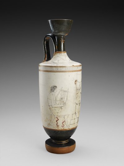 Váll Lekythos fehér alapon, polikróm temetési jelenet festménye, Kr.e. 450-440 (terrakotta, fehér alapos stílus) alkotó: Painter Houston