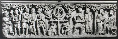 Keresztény szarkofág, jeleneteket ábrázol Krisztus életéből (márvány) alkotó: Paleo Christian