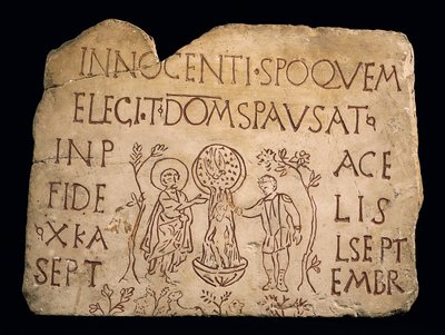 Sírkő felirattal és Krisztus keresztségével, Ókeresztény időszak, 3. század alkotó: Paleo Christian