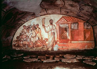 Paleokréta művészet (az ókori Róma időszaka): Sámson, a szamárpofa fegyvere, lemészárolja az 1000 filiszteust. A római Via Latina katakombájának freskója. 4. század. - Ókeresztény művészet. Sámson egy jószág állkapcsával üti a filiszteusokat. Fres alkotó: Paleo Christian