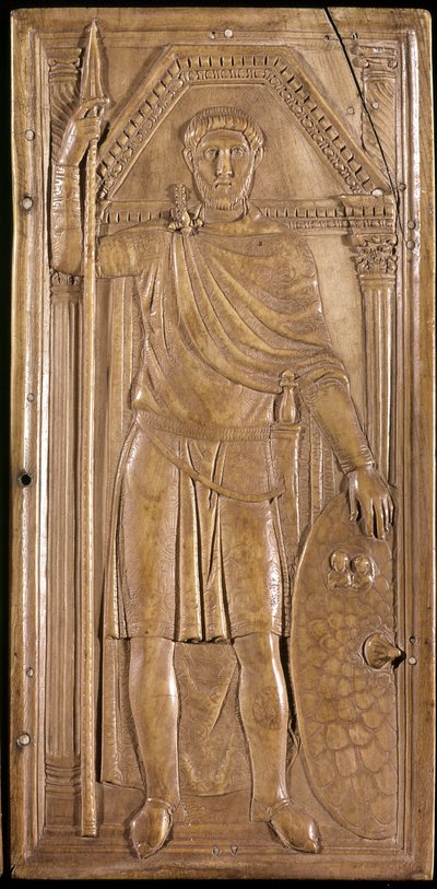 Stilicon fegyverben, tábornok, patrice és a Nyugat-Római Birodalom konzulja. Stilicho diptikusának jobb oldali táblája (elefántcsont szobor, 395 körül) alkotó: Paleo Christian