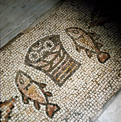 A halak és kenyerek csodája, mozaik 4. vagy 5. század alkotó: Paleo Christian