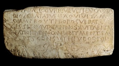 Paleokeresztény művészet: Leucadia sírfelirata. Emléktábla a lyoni Makkabeusok régi templomából. Párizs, Louvre Múzeum alkotó: Paleo-Christian Paleo-Christian