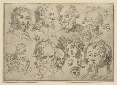 Vázlattábla tíz fejjel, 1636 alkotó: Palma Il Giovane