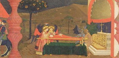 Predella of the Host Profanation of the Host: The Body of the Jewish Pawnbroker by the Angels and Devils, 1468 körül (tempera a panelen) (részlet) alkotó: Paolo Uccello