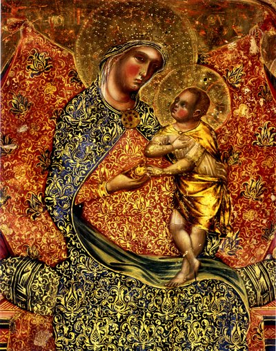 Madonna és gyermek trónol két angyallal alkotó: Paolo Veneziano