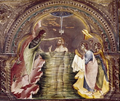 Jézus megkeresztelkedése, a Santa Chiara poliptikus részlete. (olaj, fa, 1350 körül) alkotó: Paolo Veneziano
