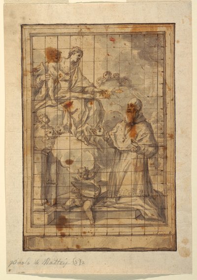 Rajz, Szűzanya és gyermeke dicsőségben, 1600-1700 körül. alkotó: Paolo de Mattheis