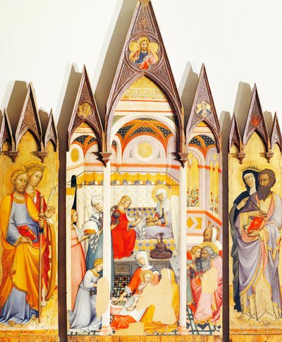 Paolo di Giovanni Fei (1345 körül - 1411 körül) oltárképe a Szűzanya születéséről, tempera, fa alkotó: Paolo di Giovanni Fei