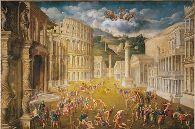 Harcoló gladiátorok (festmény vászonra) alkotó: Paris Bordone