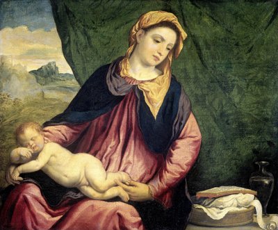 Madonna alvó gyermekkel, 1540 és 1560 között alkotó: Paris Bordone