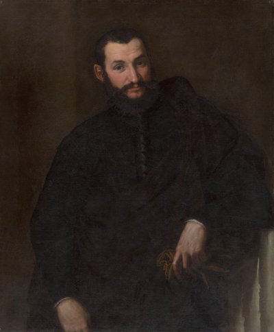 Férfi portréja (Antik oszloptöredékkel) alkotó: Paris Bordone