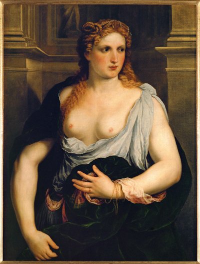 Nő zöld kabátban (festmény vászonra) alkotó: Paris Bordone