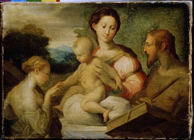 ""Le mariage mystique de sainte Catherine"" (The Mystical Marriage of Saint Catherine) Les noces mystiques de Sainte Catherine de Sienne (1347-1380) avec le Christ en 1368. Peinture de Girolamo Francesco Maria Mazzola dit Parmigianino ou Le Parmesan (1503- alkotó: Parmigianino