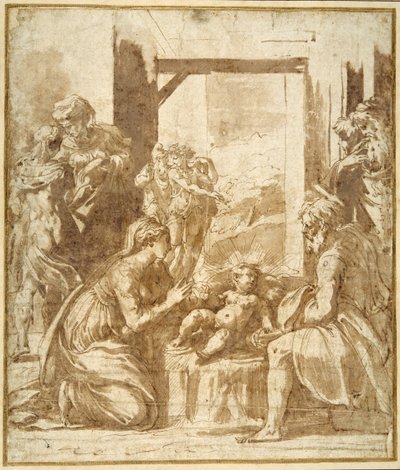 The Nativity (toll és barna tinta barna mosással fehér papíron) alkotó: Parmigianino