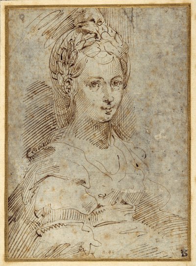 Félhosszú ülő nő (toll és tinta papíron) alkotó: Parmigianino