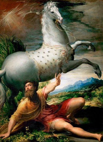 "Szent Pál megtérése a damaszkuszi úton" Girolamo Francesco Maria Mazzola vagy Mazzuoli dit il Parmigianino festménye Parmezán becenévvel (1503-1540) 1528 körül Művészettörténeti Múzeum, Bécs alkotó: Parmigianino