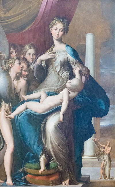 Madonna és gyermek angyalokkal, a hosszú nyakú Madonna néven alkotó: Parmigianino (1503 40)