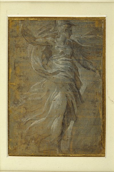 Minerva pajzzsal a bal kezében, lándzsával a jobbjában (fémhegy előkészített sárgás talajon) alkotó: Parmigianino