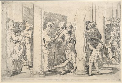 Szent Péter és János meggyógyítja a sántát az Aranykapuban alkotó: Parmigianino