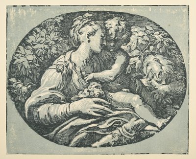 Szűz és gyermek a csecsemő Szent Jánossal (tinta (fekete és kék-zöld) papíron) alkotó: Parmigianino