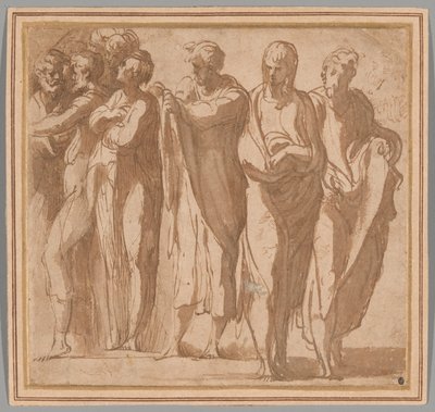 Kilenc álló figurából álló csoport alkotó: Parmigianino