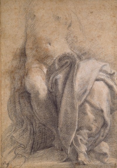 Ülő, félmeztelen, drapériát viselő nő, 1520-1540 alkotó: Parmigianino