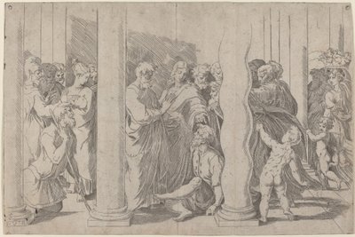 Szent Péter és János meggyógyítja a sántát az Aranykapuban alkotó: Parmigianino after Raphael
