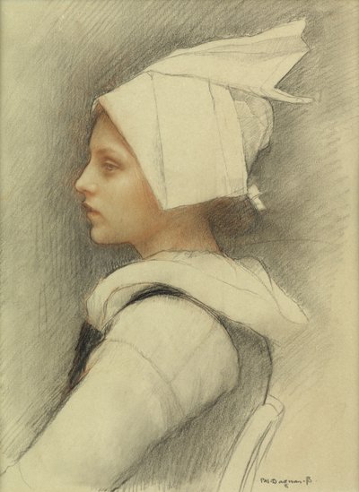 Egy breton lány (színes kréta papíron) alkotó: Pascal Adolphe Jean Dagnan Bouveret