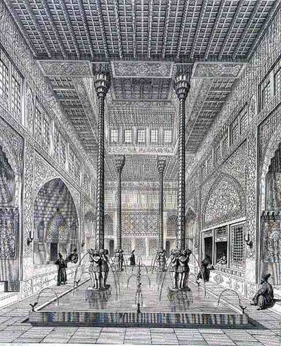 Az iszfaháni Chahar Bagh palota belseje a „Voyage Pittoresque of Persia”-ból, Claude Sauvageot (1832-85) és Jean Charles Huguet (szül. 1815) metszete, Lemercier, Párizs. alkotó: Pascal Xavier (after) Coste