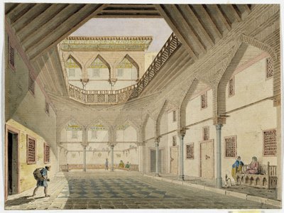 Kilátás egy lakókocsi-vasút belsejére, Azir Osman Agha otthonára. Pascal Coste (1787-1879) akvarellje, Mediterrán Régészeti Múzeum, Marseille alkotó: Pascal Xavier (after) Coste