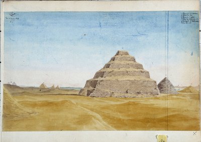 Kilátás Sakarra piramisaira. Egyiptom, 1819. január, Pascal Coste akvarellje (1787-1879) Marseille Városi Könyvtár alkotó: Pascal Xavier (after) Coste