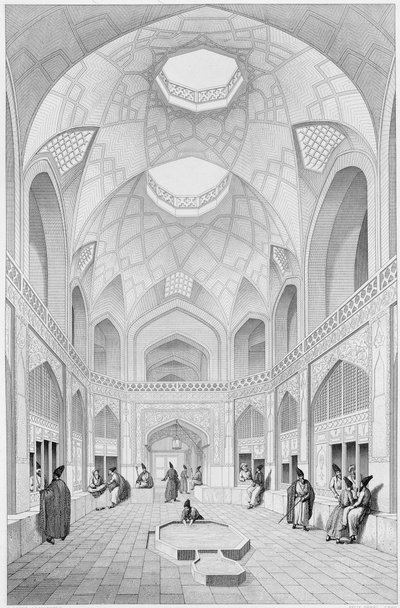 Adji Seid Hussein Bazaar, Kashanban, a „Voyage Pittoresque of Persia”-ból, Louis Felix Penel (fl.1780-1830) metszetében, kiadó: Lemercier, Párizs, 1856 alkotó: Pascal Xavier Coste