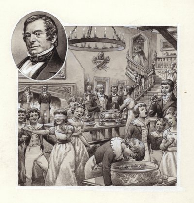 Weihnachtsfeiern im Haus eines englischen Gutsherrn von Pat (1907-95) Nicolle