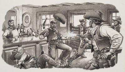 Oregoni cowboyok (gouache, papír) alkotó: Pat (1907-95) Nicolle