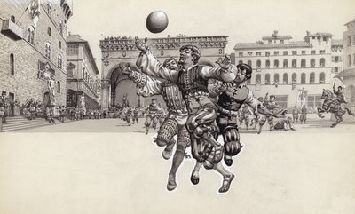 Fußballspielen in Florenz von Pat (1907-95) Nicolle