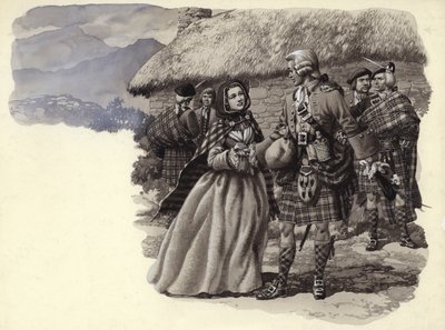Stuart Károly herceg, az ifjú trónkövetelő és Flora Macdonald (gouache, papír) alkotó: Pat (1907 95) Nicolle