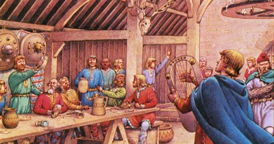 Sachsen feiern in einer typischen Holzhalle von Pat (1907-95) Nicolle