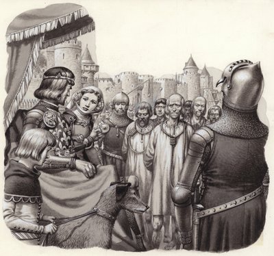 Hat bátor calais-i polgár kivégzés előtt (gouache, papír) alkotó: Pat (1907 95) Nicolle