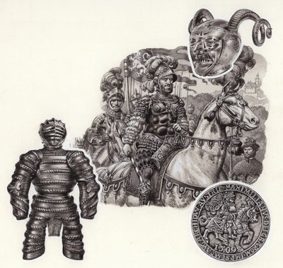 A páncél története (gouache, papír) alkotó: Pat (1907-95) Nicolle