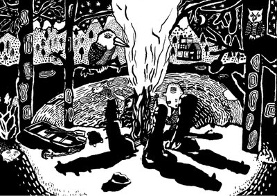 tűz az erdőben, 2014 (tus és ecset) alkotó: Pat Macdonald
