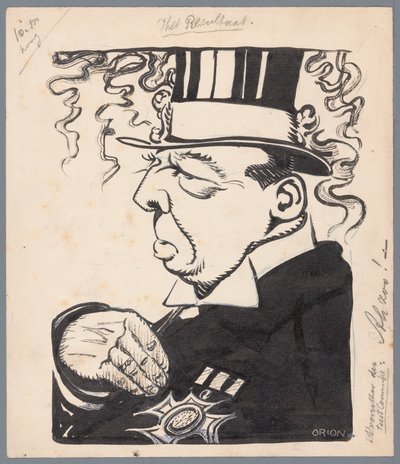 Politikus cilinderrel és mellkasdíjjal Az eredmény (cím az objektumon) alkotó: Patricq Kroon (signed by artist)