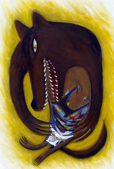 Patrizia La Porta illusztrációja a Piroska: A farkas című könyvhöz. alkotó: Patrizia La Porta