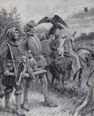 Solymászat a középkorban (litho) alkotó: Paul (after) Hardy