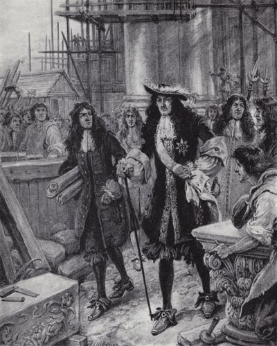 II. Károly király felügyeli a Szent Pál-székesegyház újjáépítését a nagy londoni tűzvész után alkotó: Paul (after) Hardy