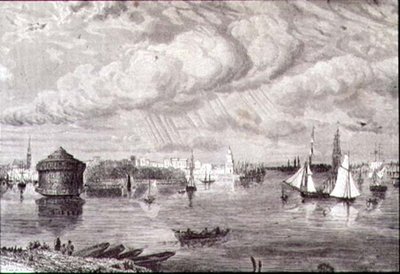 New York-i kikötő az 1860-as években (metszet) alkotó: Paul (after) Huet