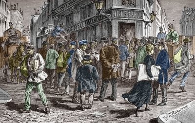 Kilátás a párizsi Rue du Croissant-ra, számos újság székhelye alkotó: Paul (after) Merwart