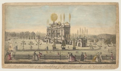 A tűzijáték épületének perspektivikus képe a Green Parkban, London, kb. 1749. alkotó: Paul Angier
