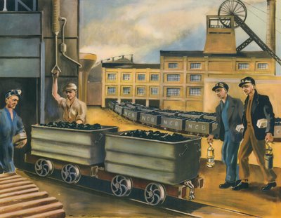 Egy szénbánya feje az Egyesült Királyságban (színes litográfia) alkotó: Paul B. Mann