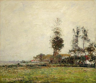 Hollandia, táj fákkal és házakkal alkotó: Paul Baum